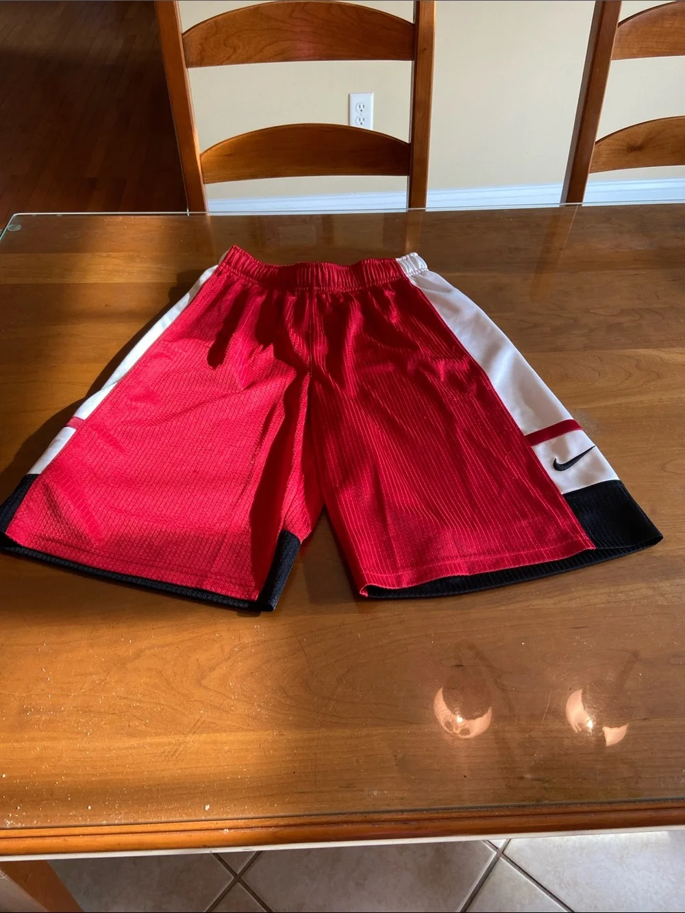 Nike Red Basketball Shorts with White Panels and Black Trim